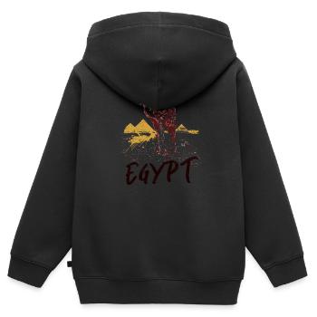 Illustration: Beduinen Ägyptens und Pyramiden - Kinder Premium Organic Zip Hoodie - Schwarz - Hinten - AI Model Kid Male (0cm)