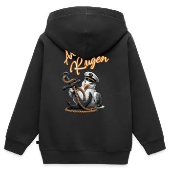 Ohé Rügen ! mouette drôle avec ancre - Sweat Premium à capuche zippé enfant bio - noir - Dos - AI Model Kid Male (0cm)