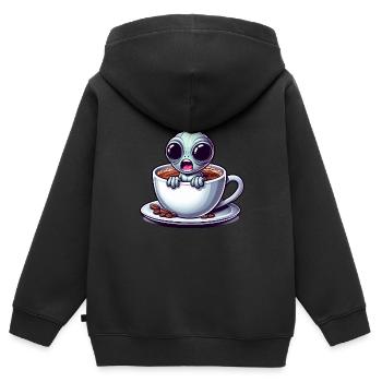 Alien Kaffeeliebhaber Koffein Schock - Kinder Premium Organic Zip Hoodie - Schwarz - Hinten - AI Model Kid Male (0cm)