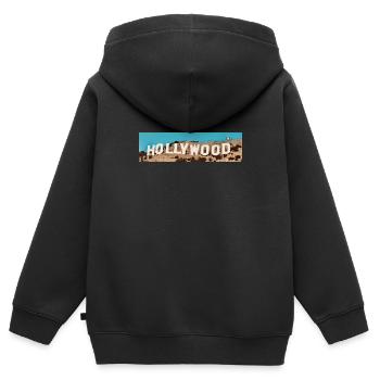 Hollywood - Kinder Premium Organic Zip Hoodie - Schwarz - Hinten - AI Model Kid Male (0cm)