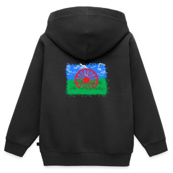 Rom et Sinti Drapeau Liberté et Nature - Sweat Premium à capuche zippé enfant bio - noir - Dos - AI Model Kid Male (0cm)