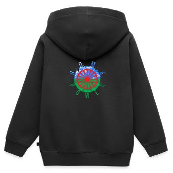 Roma and Sinti Flag Roma POWER - Kids Premium Organic Zip-up Hoodie - black - Back - AI Model Kid Male (0cm)