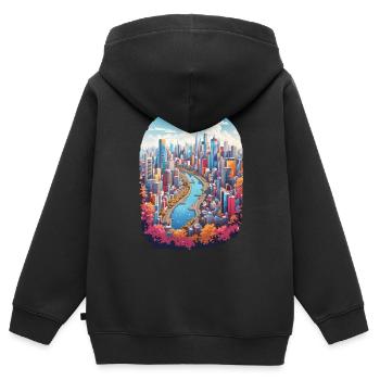 Paysage urbain - Sweat Premium à capuche zippé enfant bio - noir - Dos - AI Model Kid Male (0cm)