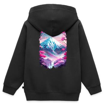 Retro Paysage Aesthétique Japonais - Sweat Premium à capuche zippé enfant bio - noir - Dos - AI Model Kid Male (0cm)