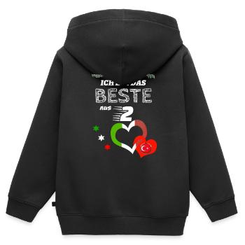 Das Beste aus zwei It/Türkei - Kinder Premium Organic Zip Hoodie - Schwarz - Hinten - AI Model Kid Male (0cm)