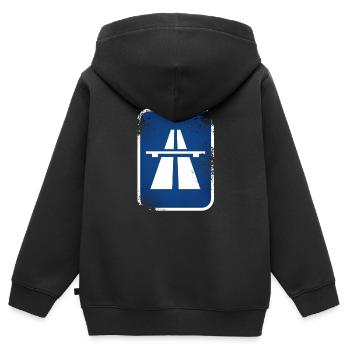 AUTOBAHN - Kinder Premium Organic Zip Hoodie - Schwarz - Hinten - AI Model Kid Male (0cm)