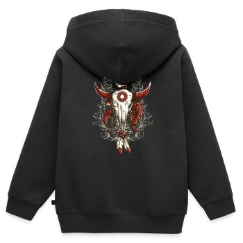 Indien Totem Vache Tête de mort - Sweat Premium à capuche zippé enfant bio - noir - Dos - AI Model Kid Male (0cm)