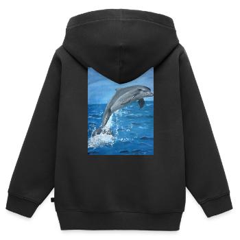 Delphin - Kinder Premium Organic Zip Hoodie - Schwarz - Hinten - AI Model Kid Male (0cm)