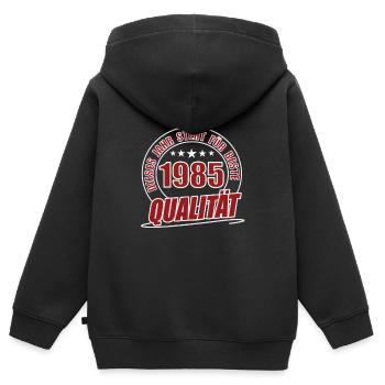 1985 - Kinder Premium Organic Zip Hoodie - Schwarz - Hinten - AI Model Kid Male (0cm)