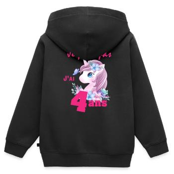 Je peux pas j'ai 4 ans - Sweat Premium à capuche zippé enfant bio - noir - Dos - AI Model Kid Male (0cm)