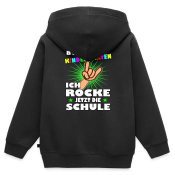 Bye Kindergarten ich rocke jetzt die Schule - Kinder Premium Organic Zip Hoodie - Schwarz - Hinten - AI Model Kid Male (0cm)