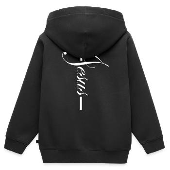 Jesus Kirche Katholisch Evangelisch Christlich - Kinder Premium Organic Zip Hoodie - Schwarz - Hinten - AI Model Kid Male (0cm)