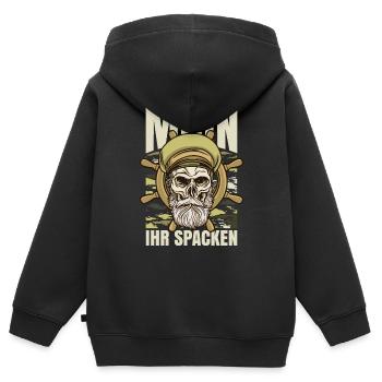 Moin Ihr Spacken - Norddeutscher Spruch Kapitän - Kinder Premium Organic Zip Hoodie - Schwarz - Hinten - AI Model Kid Male (0cm)