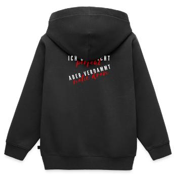 Ich bin nicht perfekt weiß - Kinder Premium Organic Zip Hoodie - Schwarz - Hinten - AI Model Kid Male (0cm)