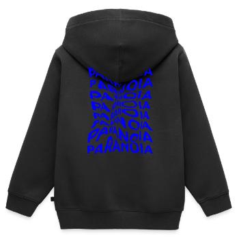 paranoïa, illusion d’optique de la typographie liquide - Sweat Premium à capuche zippé enfant bio - noir - Dos - AI Model Kid Male (0cm)