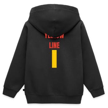 Ligne jaune passant par le milieu - Sweat Premium à capuche zippé enfant bio - noir - Dos - AI Model Kid Male (0cm)