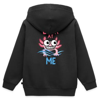 Axlotl - SCHAU MICH AN - Kinder Premium Organic Zip Hoodie - Schwarz - Hinten - AI Model Kid Male (0cm)