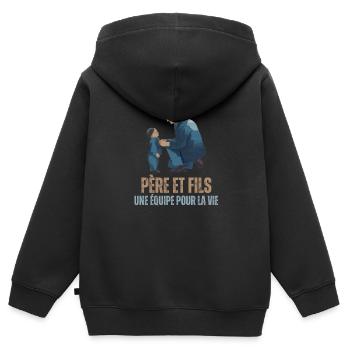 Père et Fils une équipe pour la vie cadaeu - Sweat Premium à capuche zippé enfant bio - noir - Dos - AI Model Kid Male (0cm)