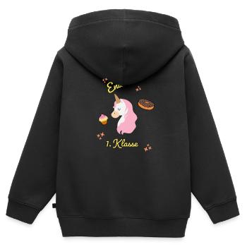 Endlich 1 Klasse - Kinder Premium Organic Zip Hoodie - Schwarz - Hinten - AI Model Kid Male (0cm)