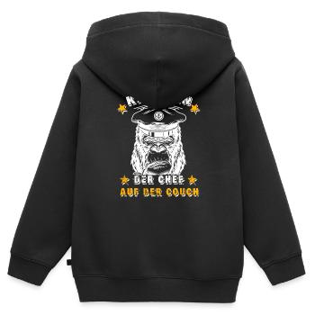 Kapitän - Der Chef auf der Couch - Kinder Premium Organic Zip Hoodie - Schwarz - Hinten - AI Model Kid Male (0cm)