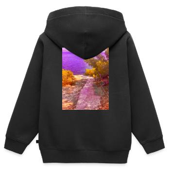 Pourpre - Sweat Premium à capuche zippé enfant bio - noir - Dos - AI Model Kid Male (0cm)