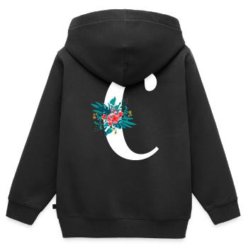 lettre C fleuris - Sweat Premium à capuche zippé enfant bio - noir - Dos - AI Model Kid Male (0cm)