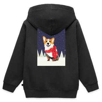 Corgi mit rot-weißem Weihnachtsschal - Kinder Premium Organic Zip Hoodie - Schwarz - Hinten - AI Model Kid Male (0cm)