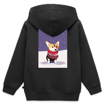 Niedlicher Corgi mit rot-weißem Weihnachtsschal - Kinder Premium Organic Zip Hoodie - Schwarz - Hinten - AI Model Kid Male (0cm)