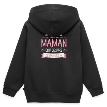 Maman Qui déchire demandez à personnalisé - Sweat Premium à capuche zippé enfant bio - noir - Dos - AI Model Kid Male (0cm)