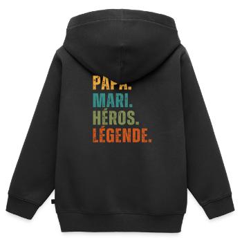 Papa Mari Héros Légende Cadeau - Sweat Premium à capuche zippé enfant bio - noir - Dos - AI Model Kid Male (0cm)