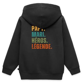 Papy Mari Héros Légende Cadeau - Sweat Premium à capuche zippé enfant bio - noir - Dos - AI Model Kid Male (0cm)