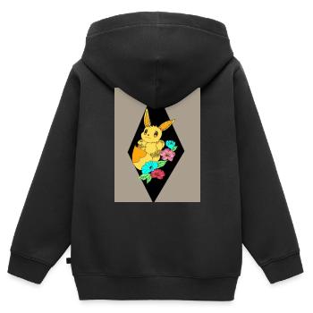 Süßes Biest mit ein paar Blumen - Kinder Premium Organic Zip Hoodie - Schwarz - Hinten - AI Model Kid Male (0cm)