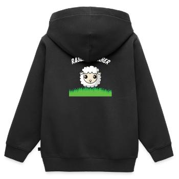 Witziges Shirt Rasenmäher, Schaf das Rasen mäht. - Kinder Premium Organic Zip Hoodie - Schwarz - Hinten - AI Model Kid Male (0cm)