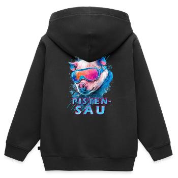 Pistensau mit Skibrille - Kinder Premium Organic Zip Hoodie - Schwarz - Hinten - AI Model Kid Male (0cm)