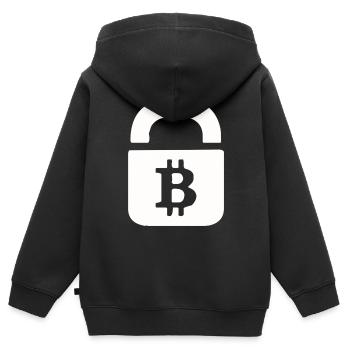 Bitcoin-Block - Kinder Premium Organic Zip Hoodie - Schwarz - Hinten - AI Model Kid Male (0cm)