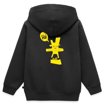 Gelber Männchen - Kinder Premium Organic Zip Hoodie - Schwarz - Hinten - AI Model Kid Male (0cm)