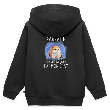 Mais C’est Pas Grave J'ai Mon Chat Humour - Sweat Premium à capuche zippé enfant bio - noir - Dos - AI Model Kid Male (0cm)