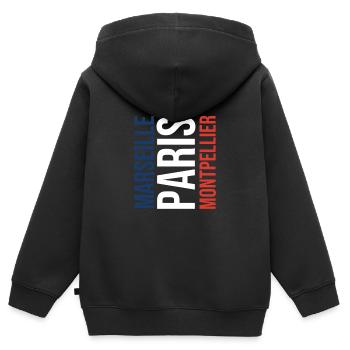 Montpellier - Marseille - Paris - Sweat Premium à capuche zippé enfant bio - noir - Dos - AI Model Kid Male (0cm)