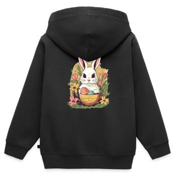 Osterhase - Kinder Premium Organic Zip Hoodie - Schwarz - Hinten - AI Model Kid Male (0cm)