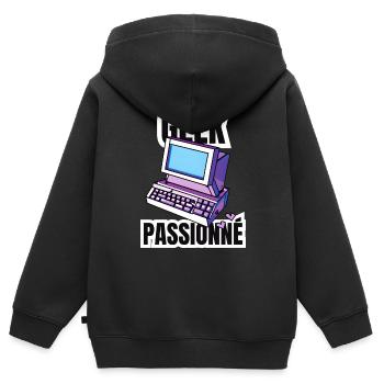 geek passionné - Sweat Premium à capuche zippé enfant bio - noir - Dos - AI Model Kid Male (0cm)