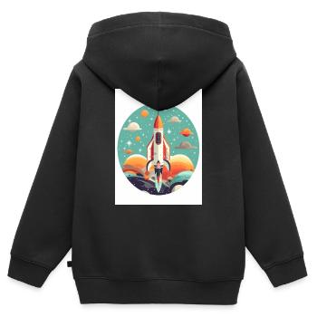 Rocket Launch - Kinder Premium Organic Zip Hoodie - Schwarz - Hinten - AI Model Kid Male (0cm)