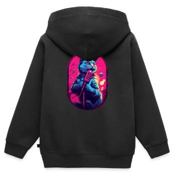Singende Katze Mikrofon - Kinder Premium Organic Zip Hoodie - Schwarz - Hinten - AI Model Kid Male (0cm)