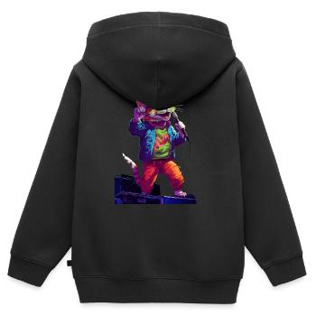 Singende Katze, HipHop - Kinder Premium Organic Zip Hoodie - Schwarz - Hinten - AI Model Kid Male (0cm)