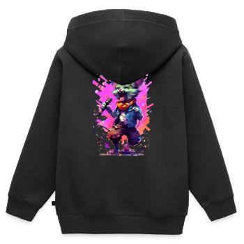 Singende Katze mit Mikrofon - Kinder Premium Organic Zip Hoodie - Schwarz - Hinten - AI Model Kid Male (0cm)