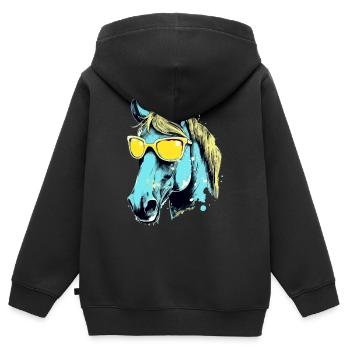 Toto, das bebrillte Pferd - Kinder Premium Organic Zip Hoodie - Schwarz - Hinten - AI Model Kid Male (0cm)
