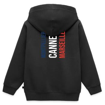 Französisches Baby Geschenk - Kinder Premium Organic Zip Hoodie - Schwarz - Hinten - AI Model Kid Male (0cm)