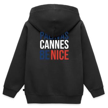 Palavas Cannes be Nice - Sweat Premium à capuche zippé enfant bio - noir - Dos - AI Model Kid Male (0cm)