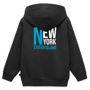 New York Staten Island Hoodie Staten Island - Kinder Premium Organic Zip Hoodie - Schwarz - Hinten - AI Model Kid Male (0cm)