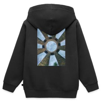 Säulenturm der Pfalz Blick in den Himmel - Kinder Premium Organic Zip Hoodie - Schwarz - Hinten - AI Model Kid Male (0cm)