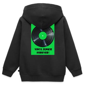 Vinyl Junkie forever - grün - Kinder Premium Organic Zip Hoodie - Schwarz - Hinten - AI Model Kid Male (0cm)